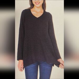 🐞Beatrix Black Asymmetric Textured Long Sleeve Sweater Large
